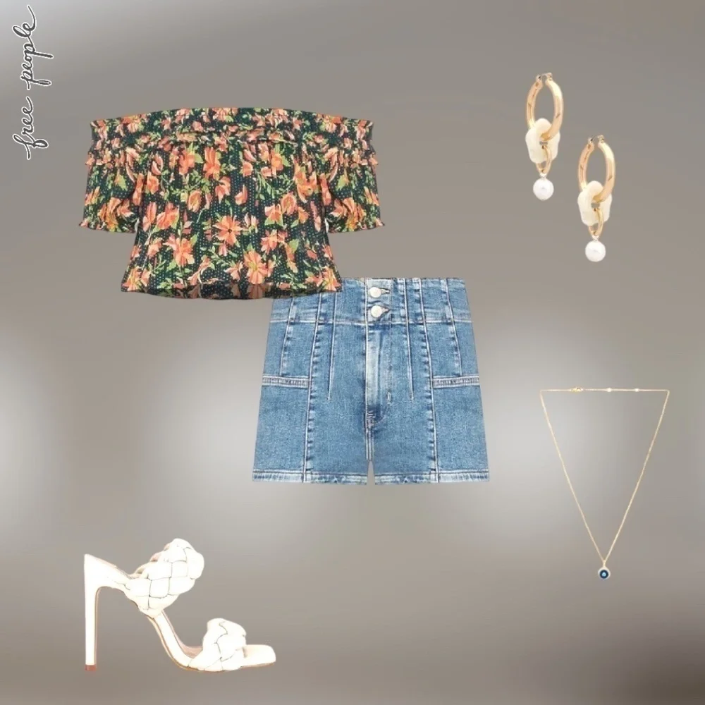 FREE PEOPLE Suki Floral Print Short-Puff-Sleeve Off-The-Shoulder Top MD NWT